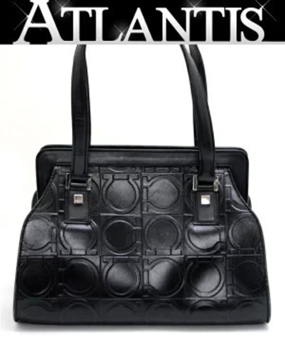 Salvatore Ferragamo Gancini Motif Handbag Black Leather